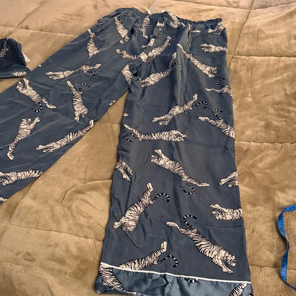 Women's Blue Tiger Print Pajama Pants - Picture 7 of 9